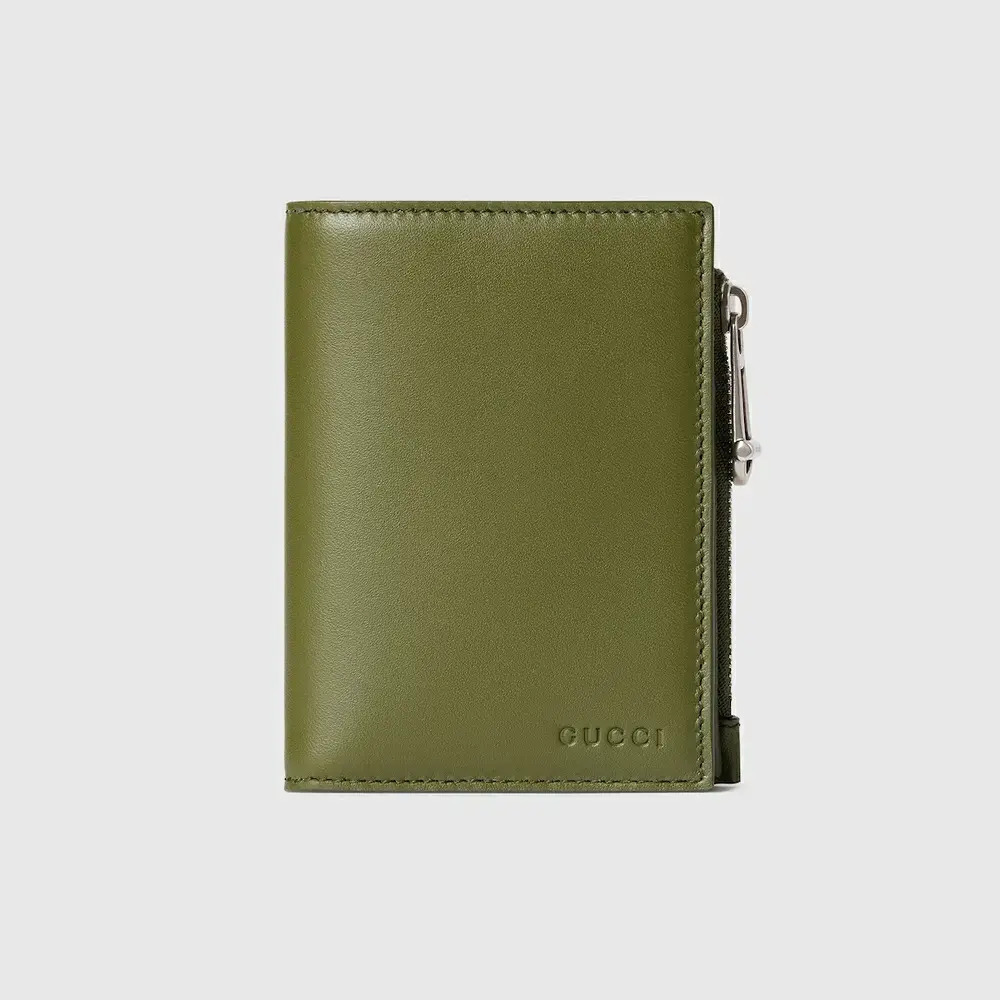 Gucci GG Emblem Leather Zip Coin Wallet Green